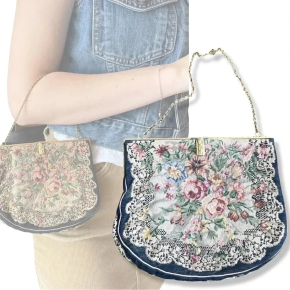 Vintage antique needlepoint possibly 1930s floral small handbag purse - Picture 1 of 7